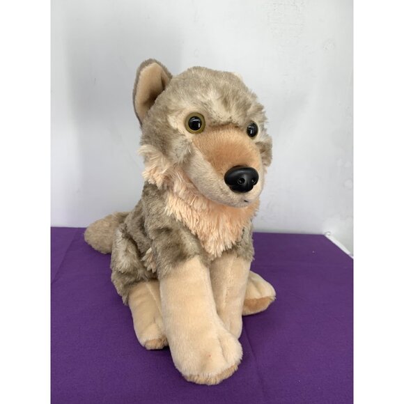 Wild Republic 11 Inch Wolf Brown Gray Cream Plastic Eyes - Picture 1 of 3